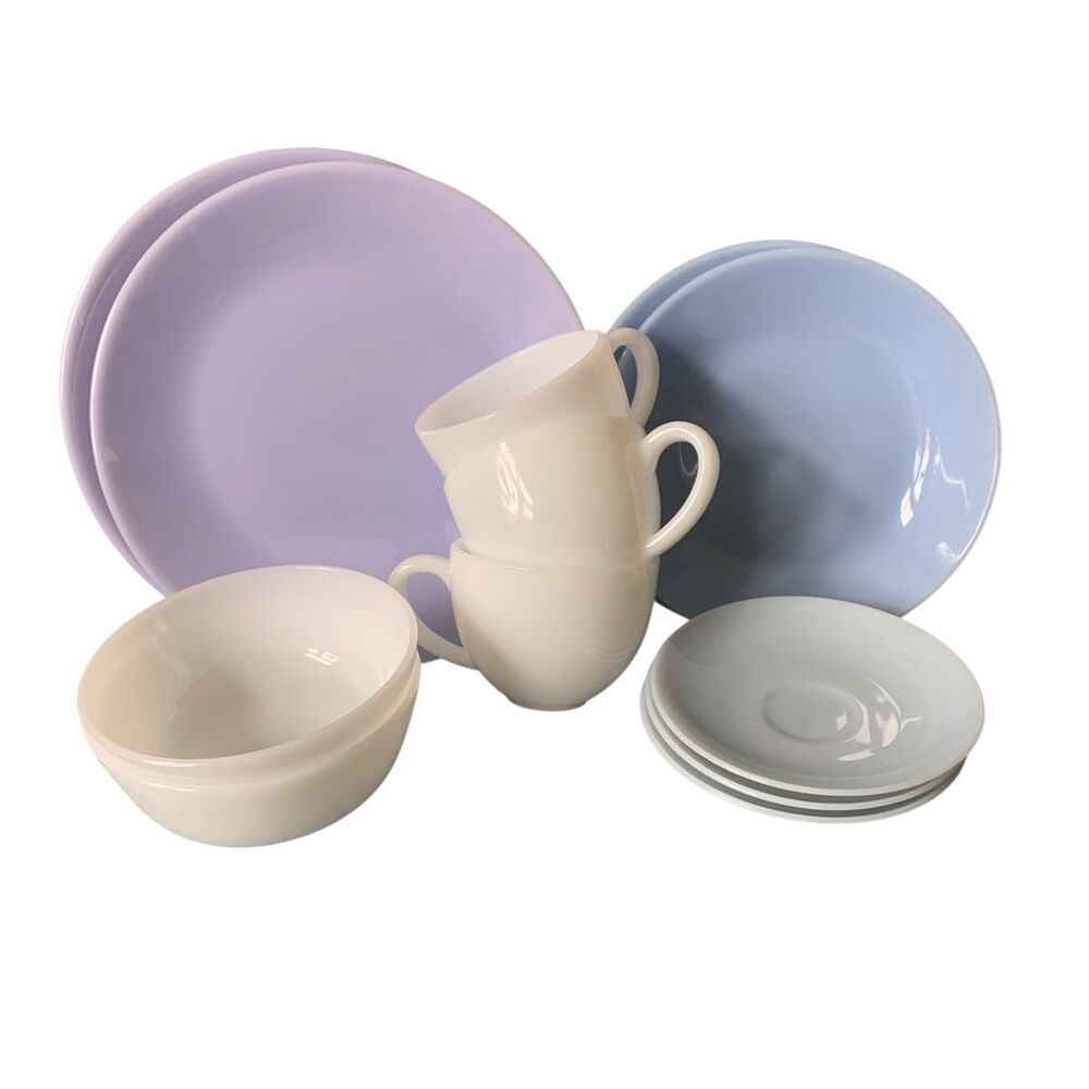 NEW 12 pc. Jonathan Adler Ether milk opaline glass MUGS PLATE BOWL REPLACEMENT S